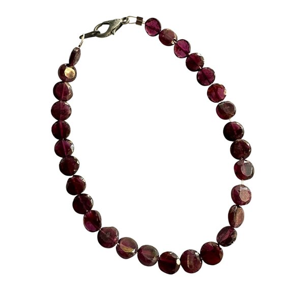VTG Handmade Genuine Tested Red Garnet Coin Beads Stones Bracelet Lobster Clasp - Picture 1 of 6